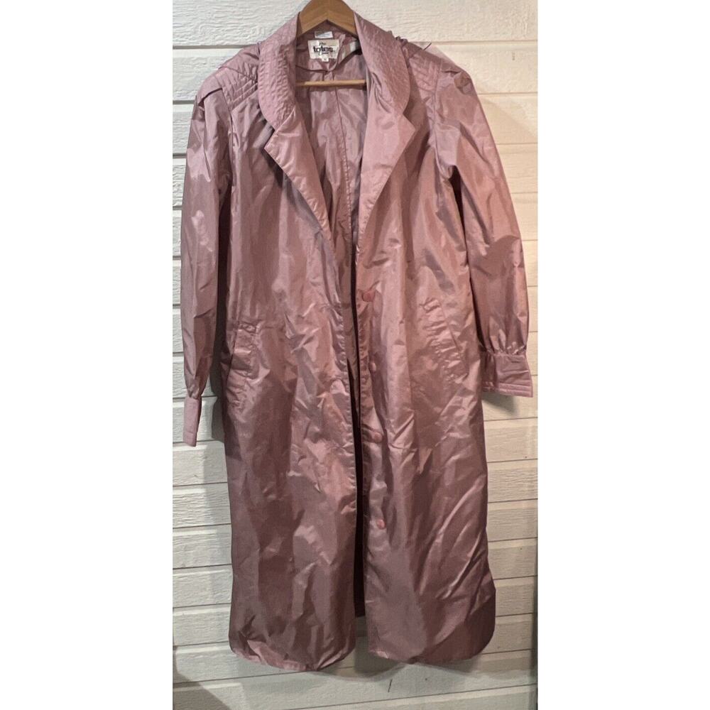 The Totes Vintage Lightweight Pink Packable Raincoat Long Button size 12